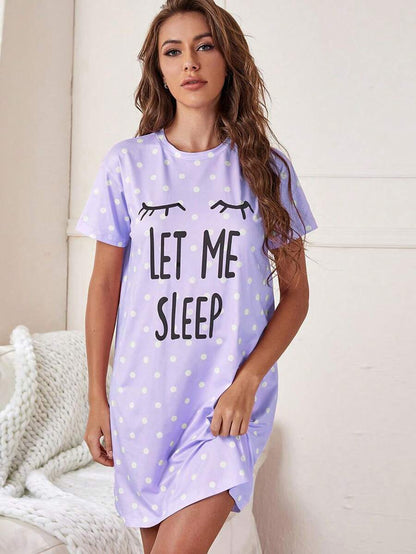 Slogan And Polka Dot Print Nightdress