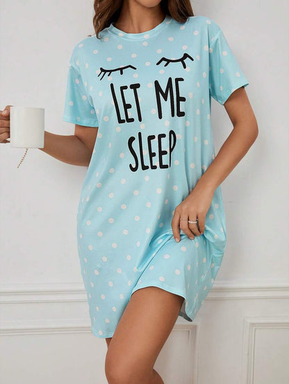 Slogan And Polka Dot Print Nightdress