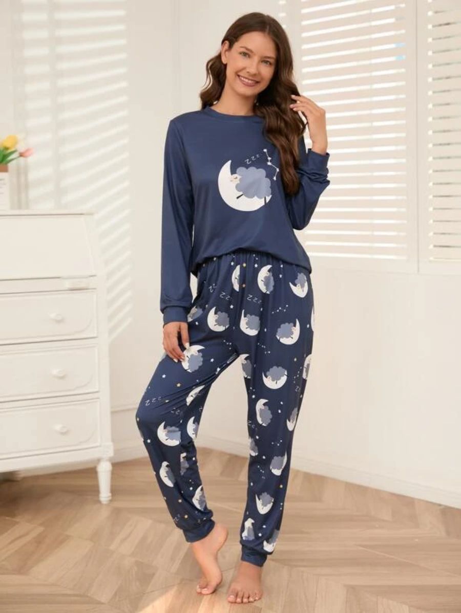 Slogan Graphic Top And Plaid Pants PJ Set