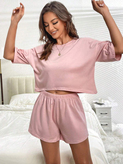 Solid Drop Tee And Shorts Lounge Set