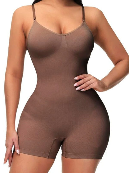 Solid Shapewear Casual Bodysuit Brown