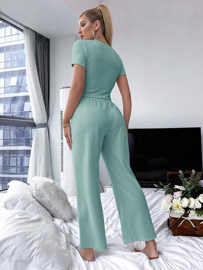 Solid Tee And Pants Lounge Set