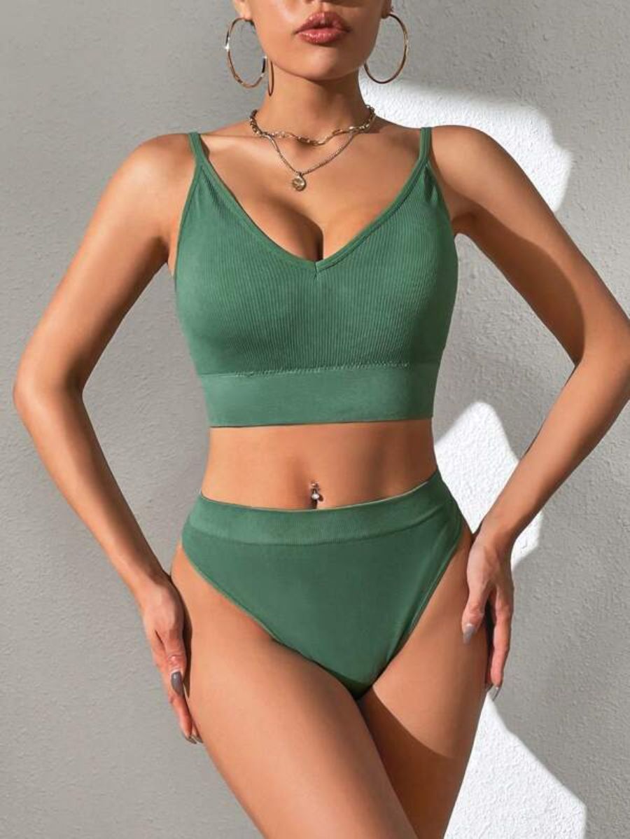 Solid Wireless Bra And Panty Sets Green