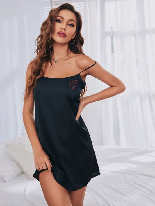 Stretchable Satin Cami Night Dress Black