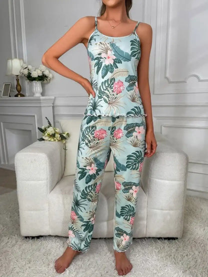 Tropical Print Cami Top And Pajama Set