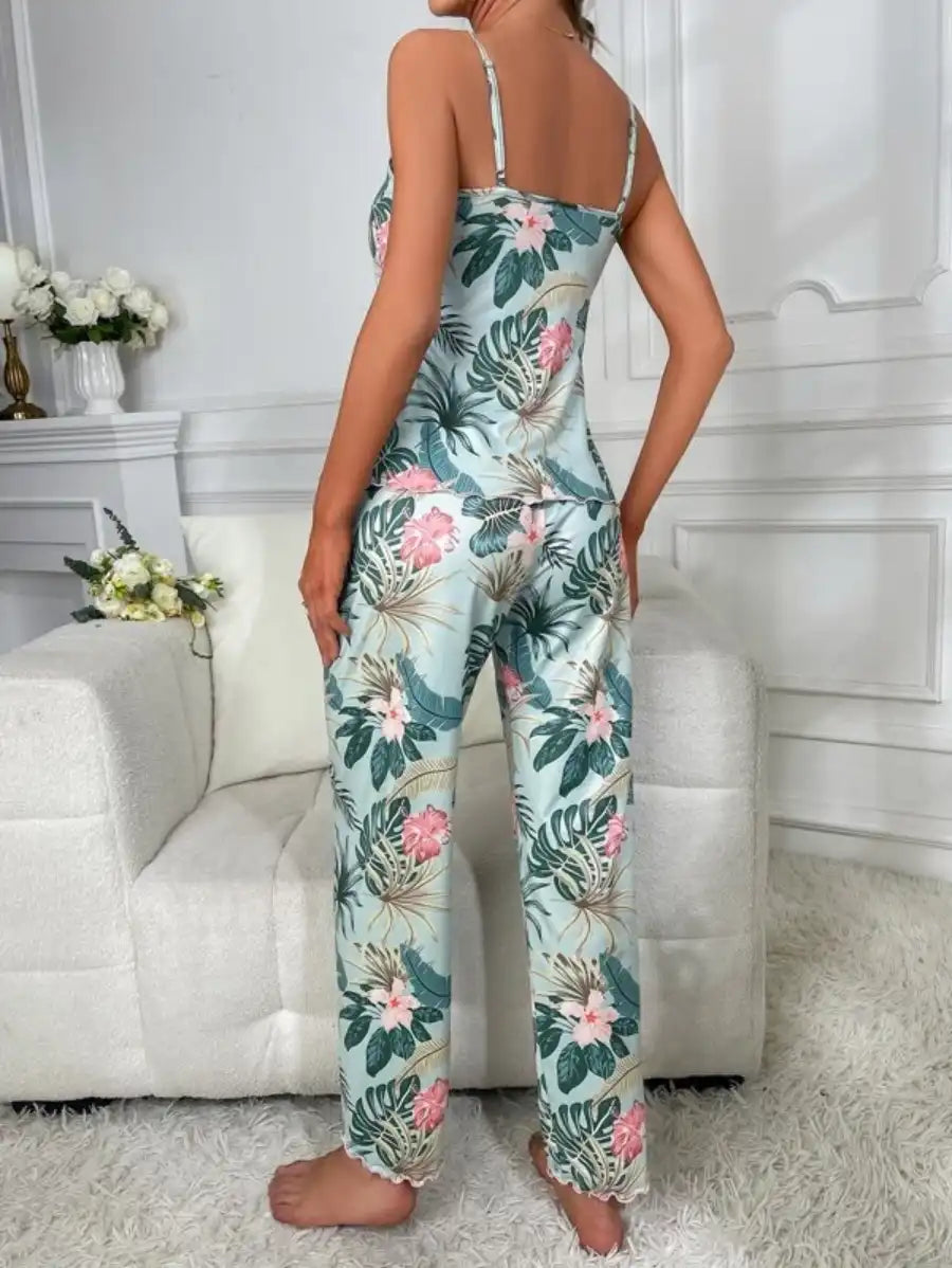 Tropical Print Cami Top And Pajama Set