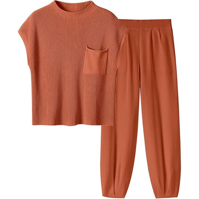 Two Piece Knit Sweatsuit Set Orange