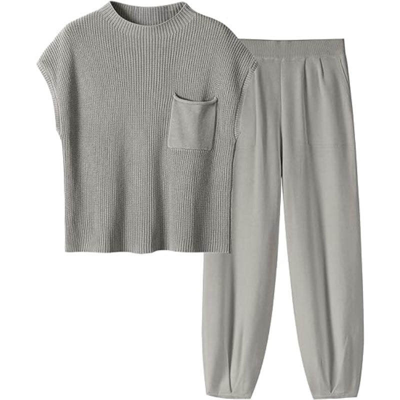 Two Piece Knit Sweatsuit Set Gray