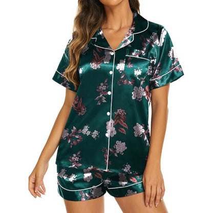 Two Piece Sleepwear Top And Shorts Set Dark Green