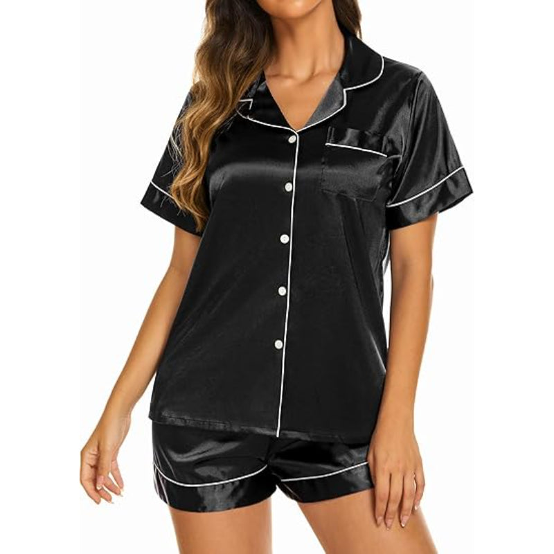 Two Piece Sleepwear Top And Shorts Set Black