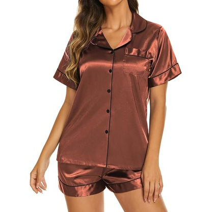 Two Piece Sleepwear Top And Shorts Set Brown