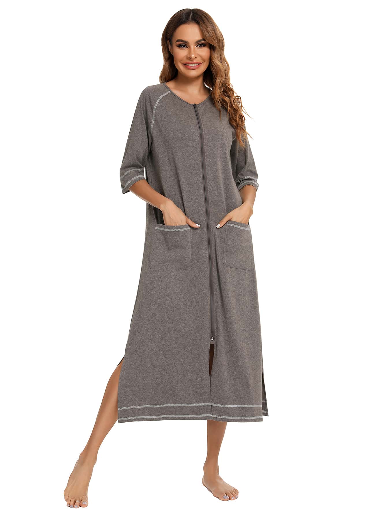 Zip Up Dress Coat Sleepwear