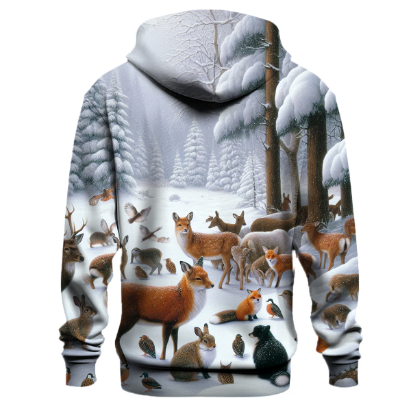 Snowy Forest Animals Gathering Hoodie