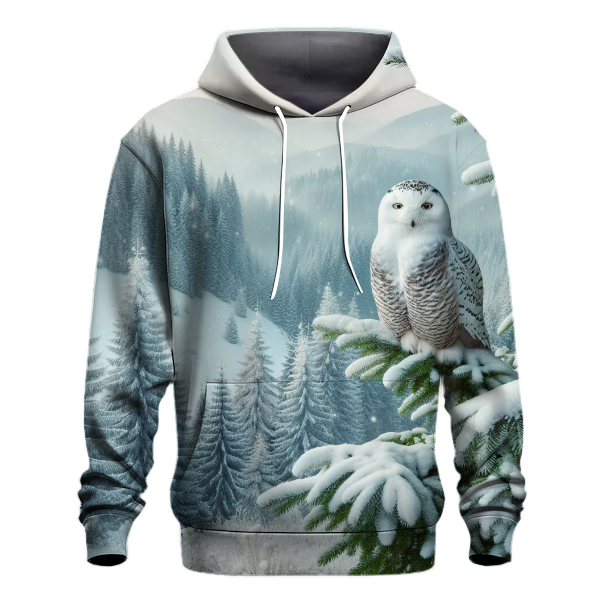 Snowy Owl in Evergreen Forest Hoodie