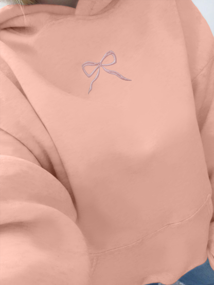 Embroidered Bow Printed Hoodie Pink