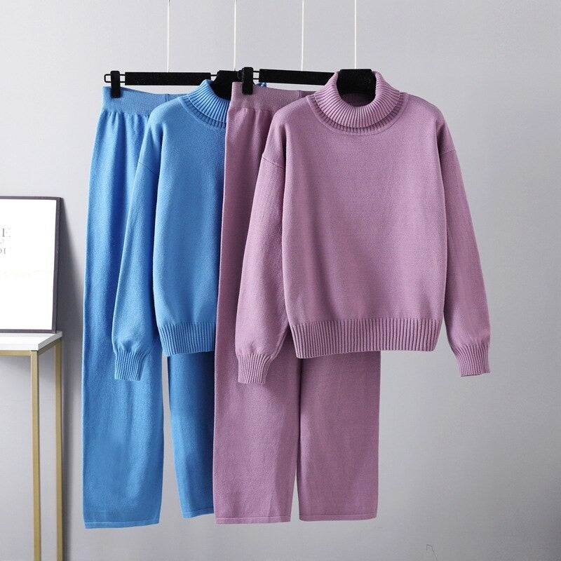 Solid Casual Outerwear Knit Two Piece Women Set