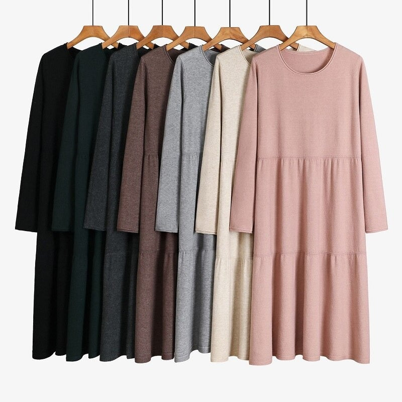 Thick Warm O-Neck Long Knit Sweater Dress For Women