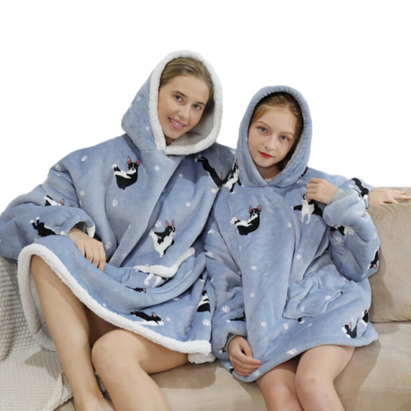 The Lovely Mom and Daughter Blanket Hoodie Dog