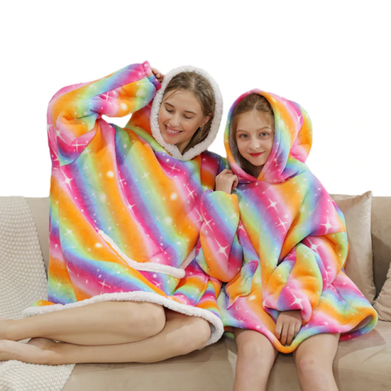 The Lovely Mom and Daughter Blanket Hoodie Rainbow