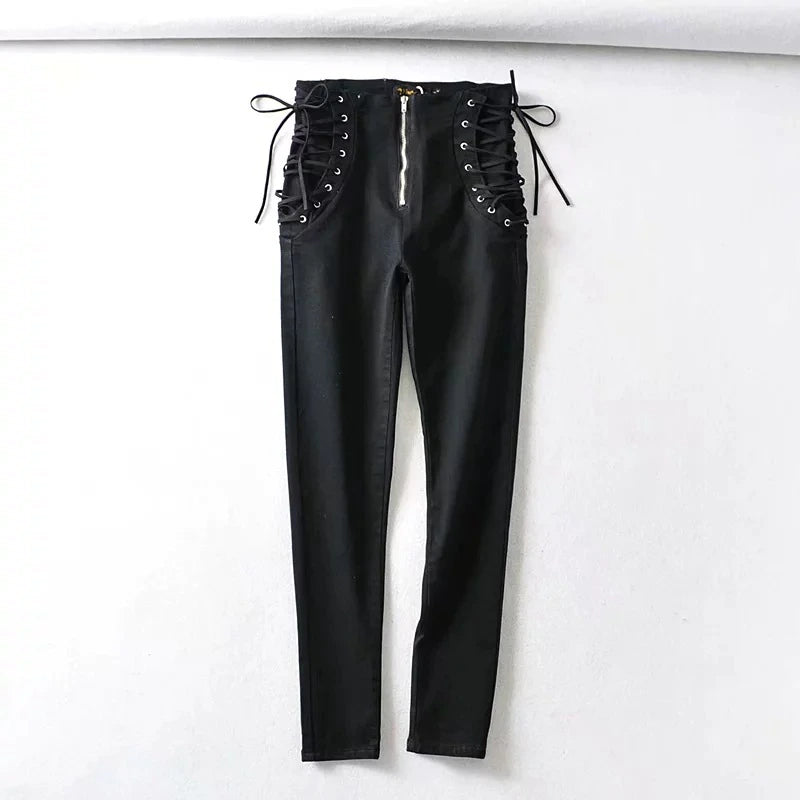 High Waist Slim Pencil Denim Pant Black