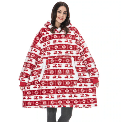 The Christmas Deer Print Oversized Blanket Hoodie Red