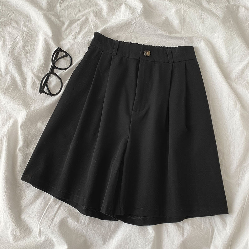 Korean Casual High Waist Loose Shorts Black