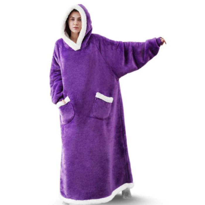 The Long Flannel Blanket Hoodie Oversized Wearable Blankets Purple