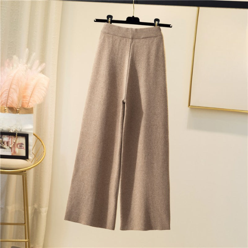 High-Waist Straight Loose Lace-Up Pants Apricot One Size