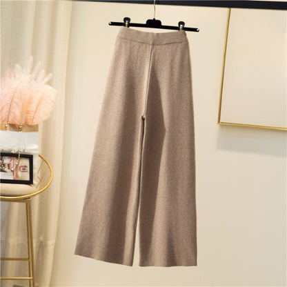 High-Waist Straight Loose Lace-Up Pants Apricot One Size