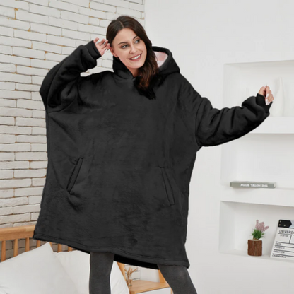 The Giant and Warm Pocket Fleece Oversized Blanket Hoodie Black