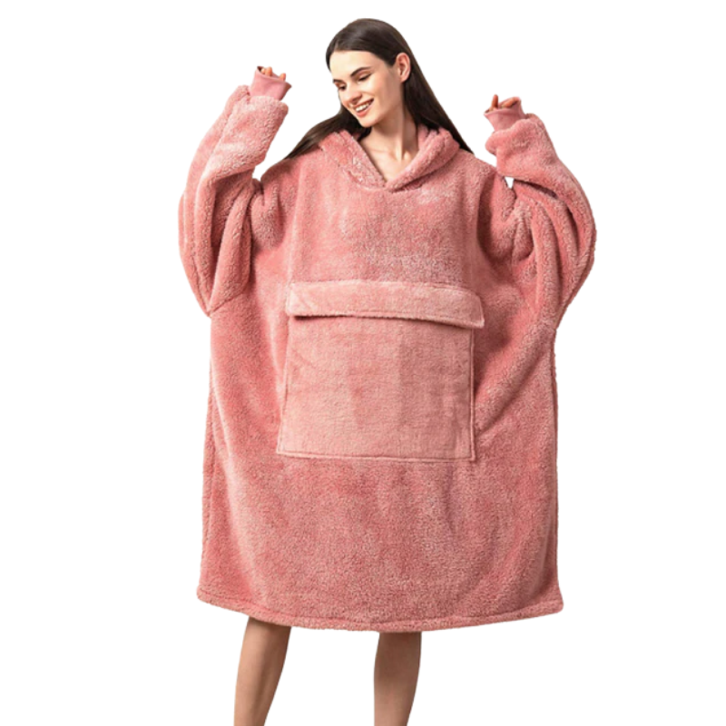 The Thick Winter Fleece Blanket Hoodie Pink