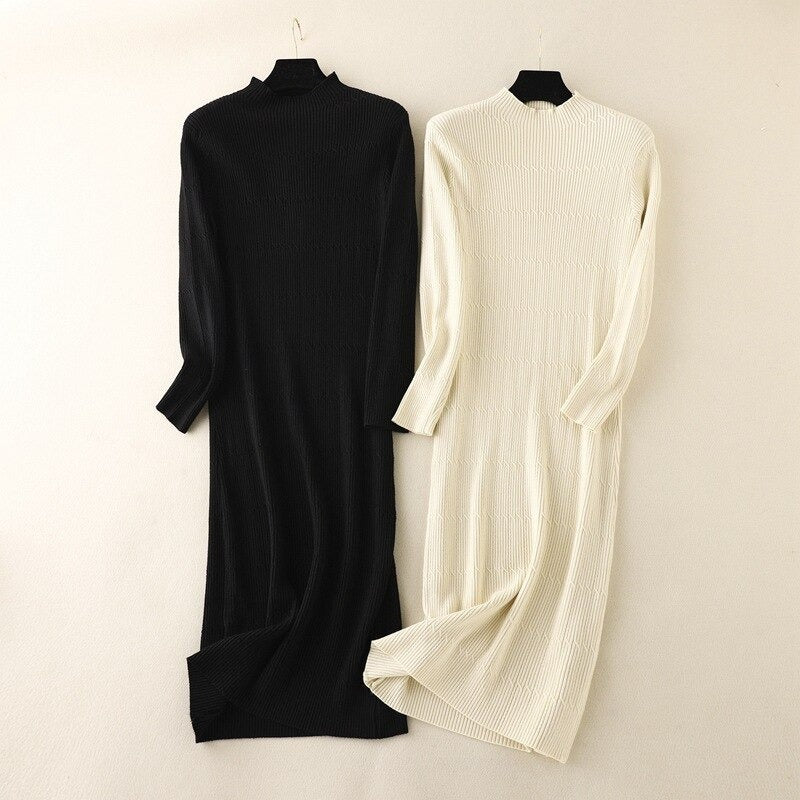 Mock Neck Slim A-Line Sweater Dress