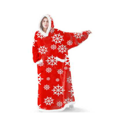 The Long Flannel Blanket Hoodie Oversized Wearable Blankets Snowflake Red