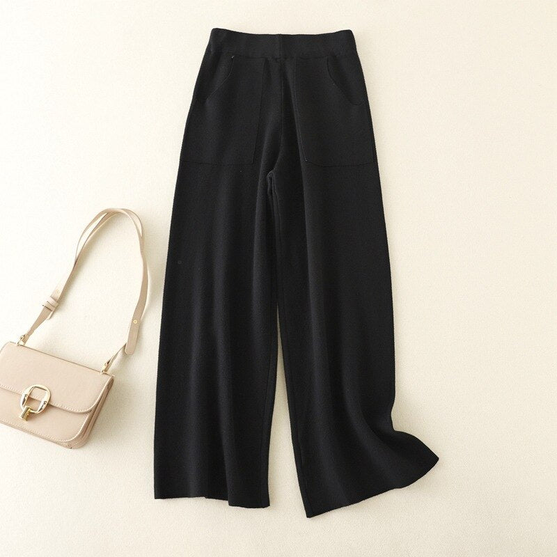 Women Thickened Loose Casual High-Waist Pant Black One Size