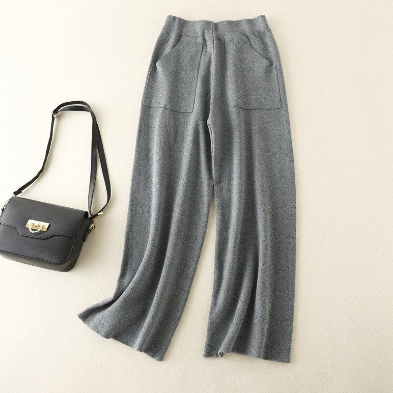 Women Thickened Loose Casual High-Waist Pant Grey One Size