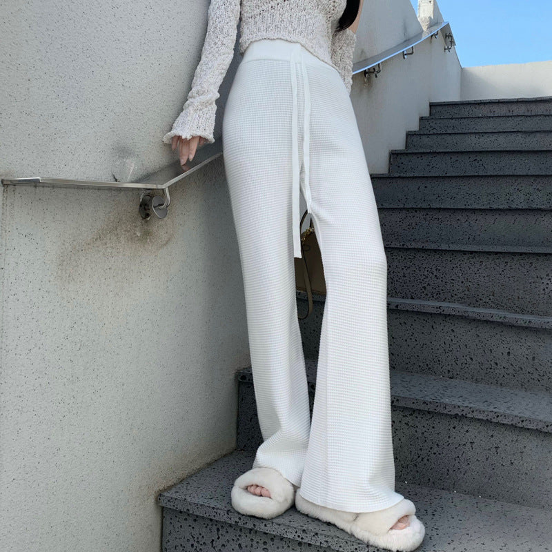 Thickened Knitted Trousers Retro Drape Wool Straight Pants White One Size