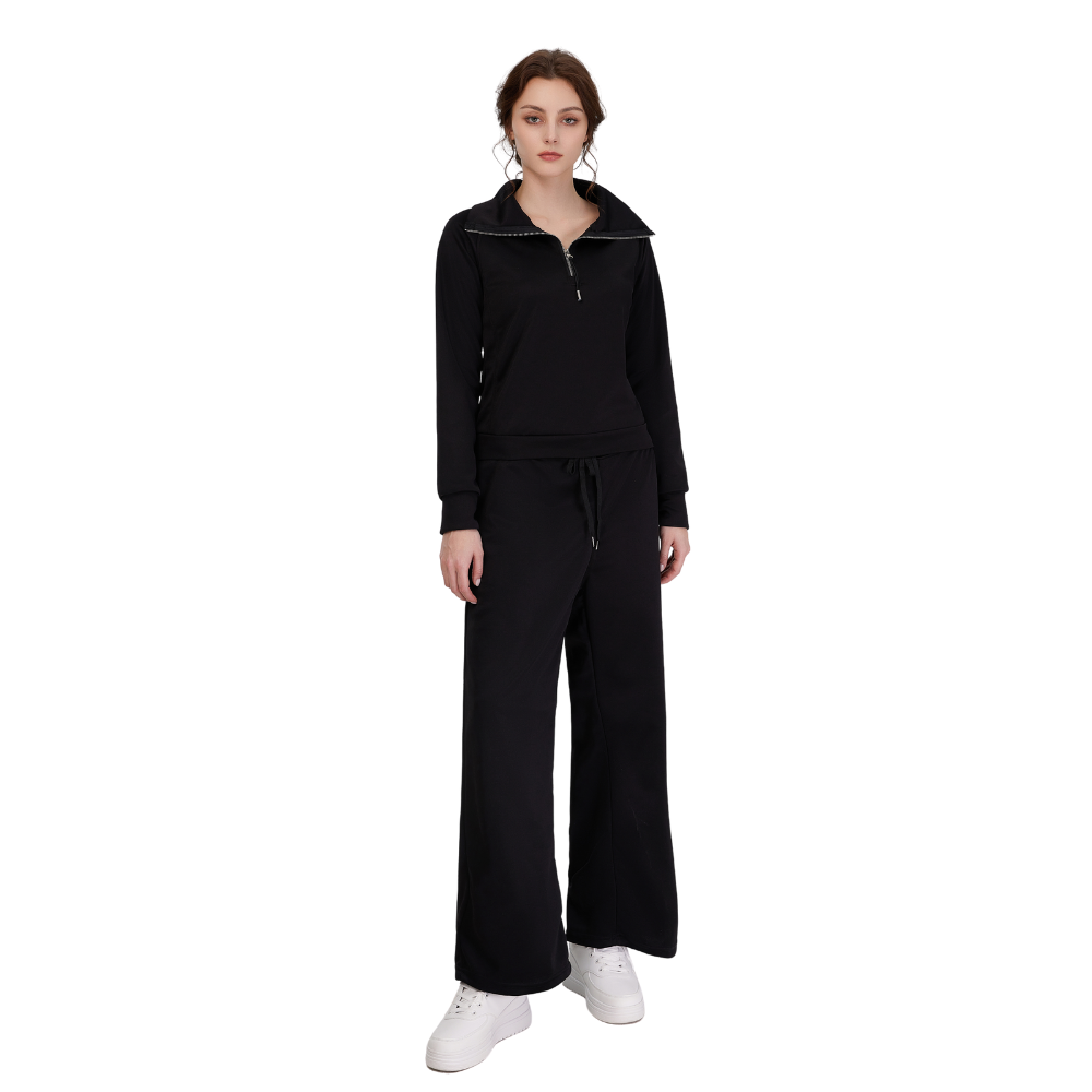 Solid Color Loungewear Set For Women Black