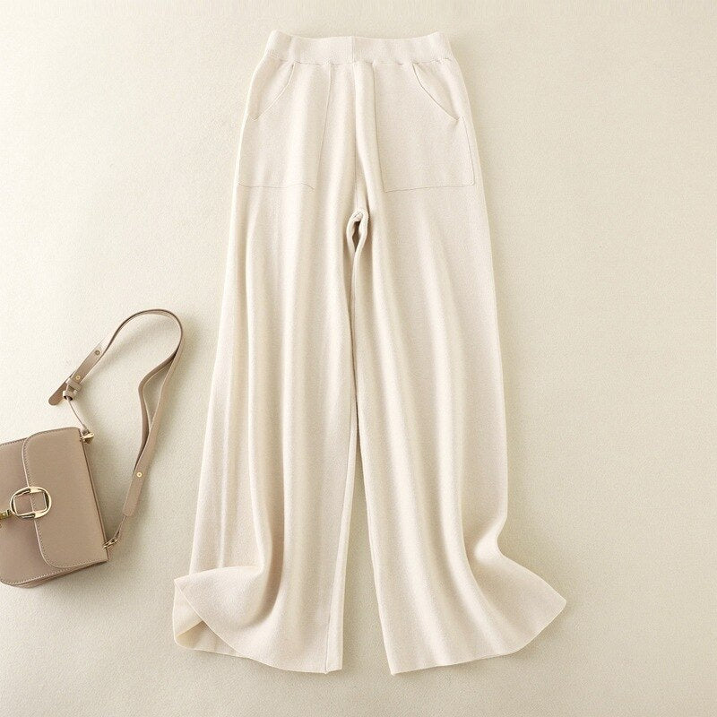 Women Thickened Loose Casual High-Waist Pant Beige One Size