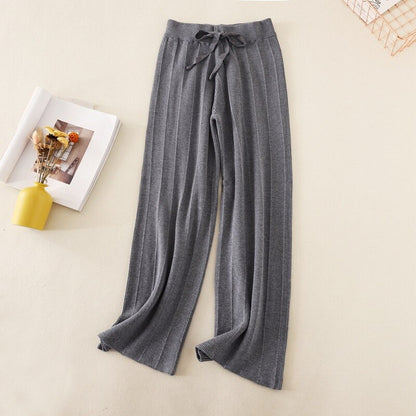 High Waist Loose Drape Straight Casual Long Pants Grey One Size