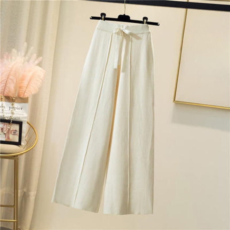 High-Waist Straight Loose Lace-Up Pants White One Size