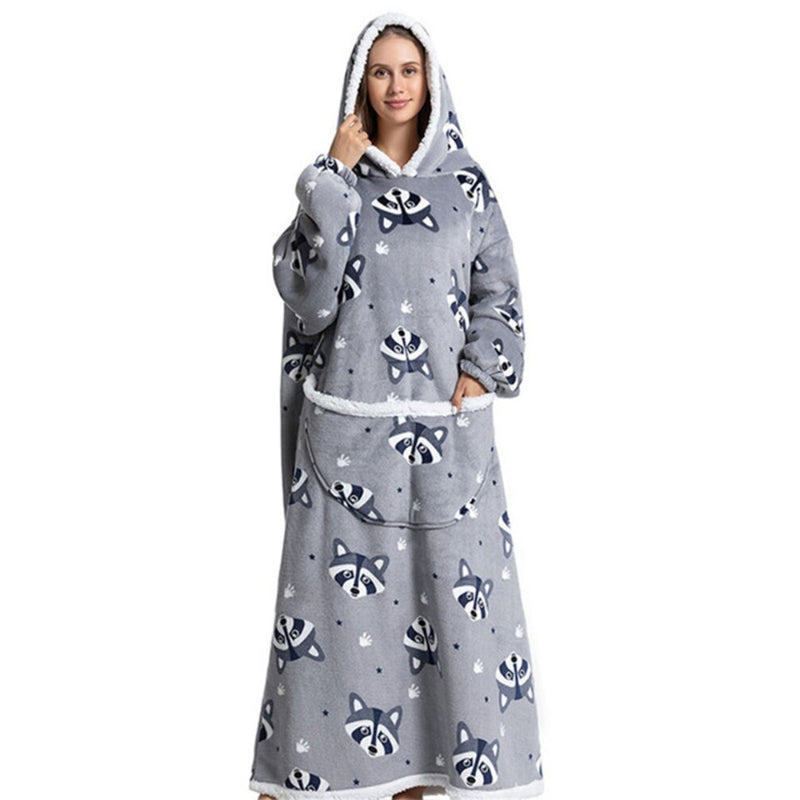 Oversized Printed Large Hoodie Wearable Blanket For Winter Racoon One Size