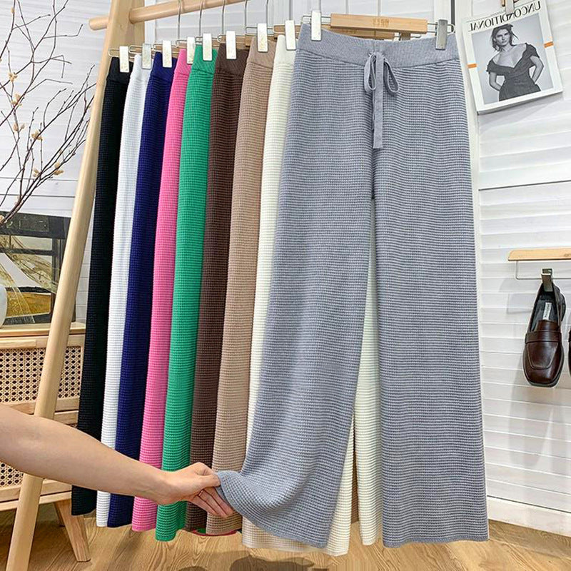 Thickened Knitted Trousers Retro Drape Wool Straight Pants Grey One Size