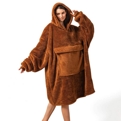 The Thick Winter Fleece Blanket Hoodie Brown