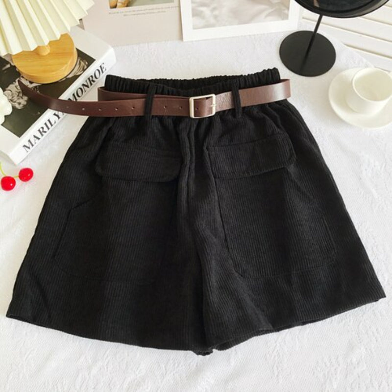 Casual Elastic High Waist Loose Shorts For Women Black One Size