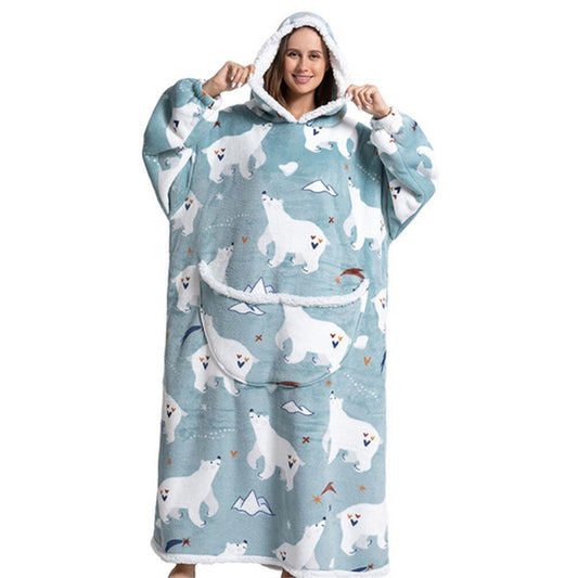 Oversized Printed Large Hoodie Wearable Blanket For Winter Polar Bear One Size