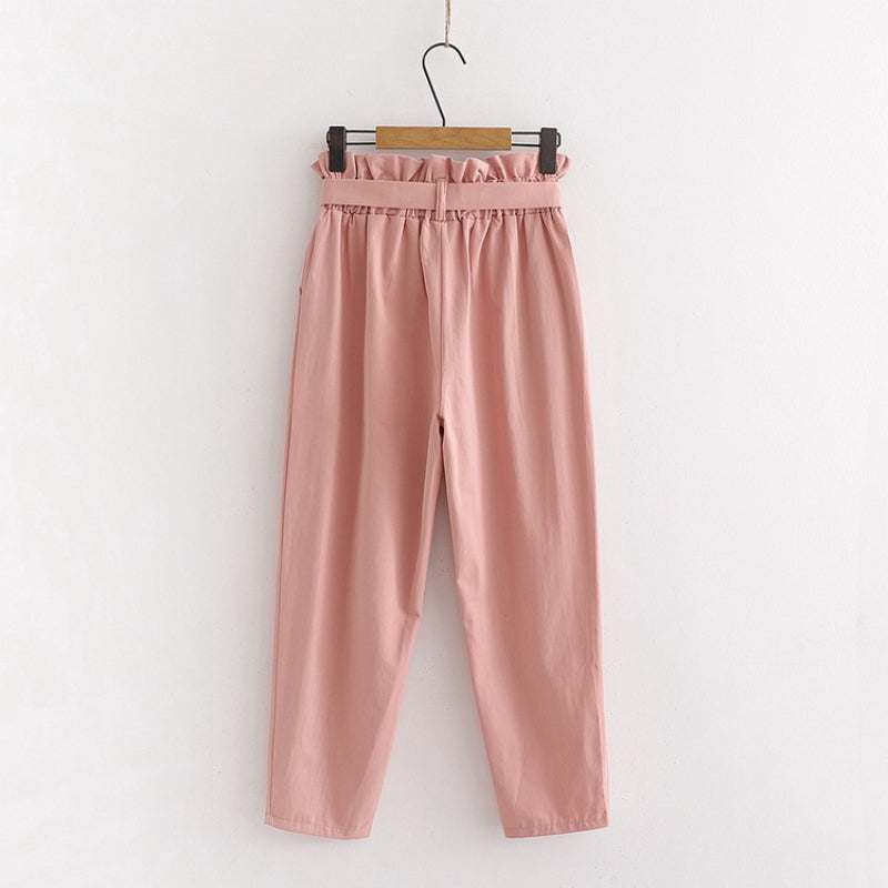 Bow Lace-Up Elastic Waist Casual Women Pants