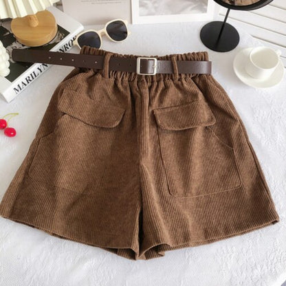 Casual Elastic High Waist Loose Shorts For Women Brown One Size