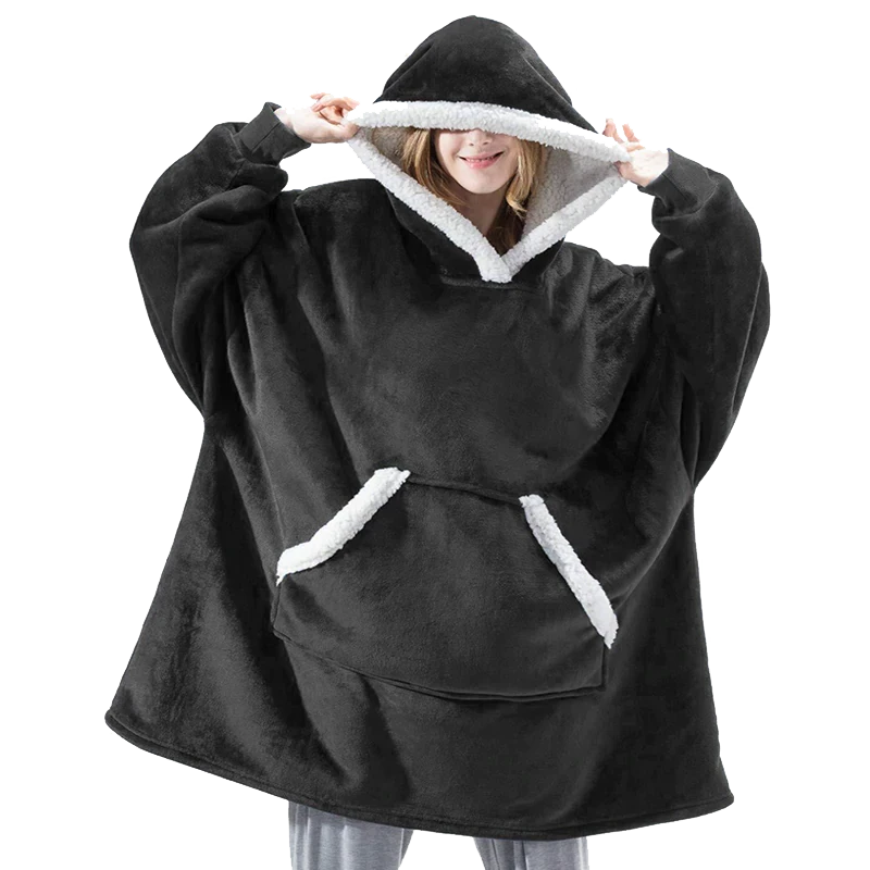 The Cool and Comfy Fleece Oversized Blanket Hoodie Dark Grey