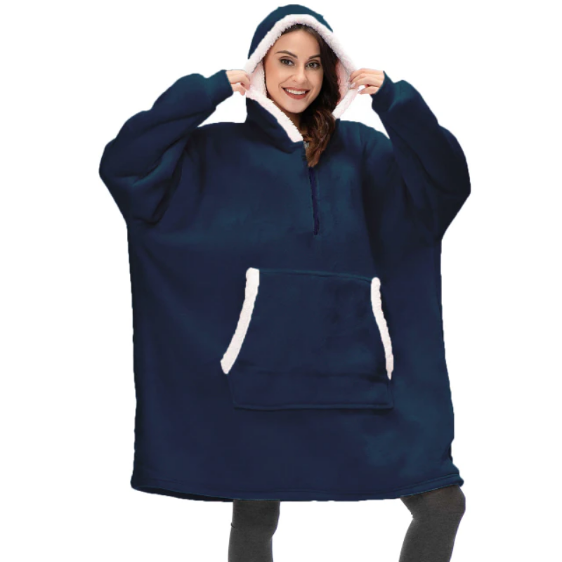 The Warm Half Zipper Blanket Hoodie Blue