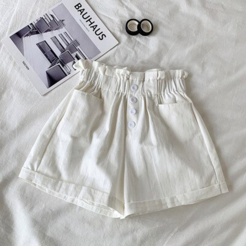 Casual Pocket Buttoned Shorts White One Size